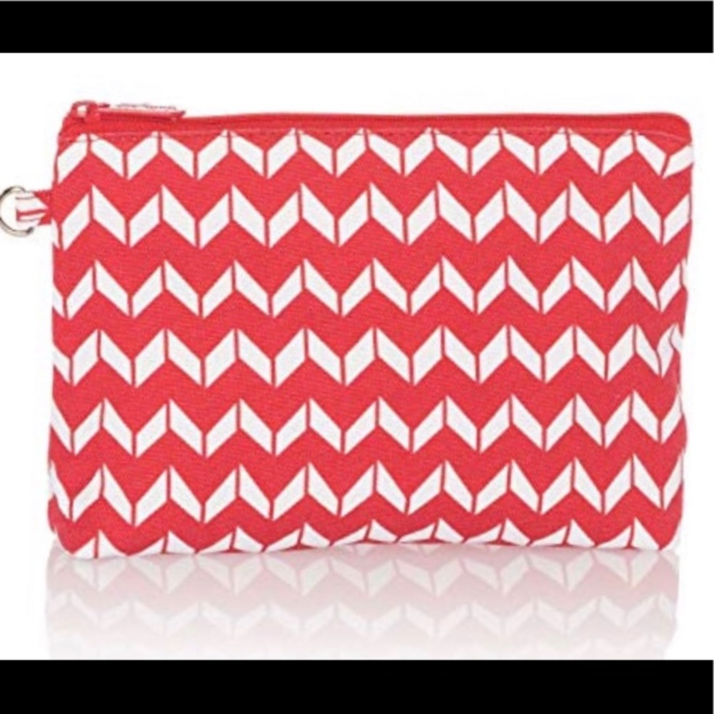 Thirty-One Mini Zipper Pouch — Red Chevron